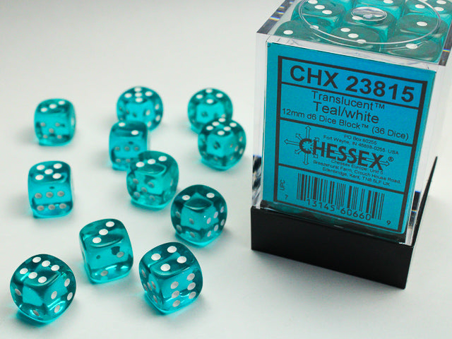Chessex D6 Block: Gemini Translucent (Teal/White) - War Games USA