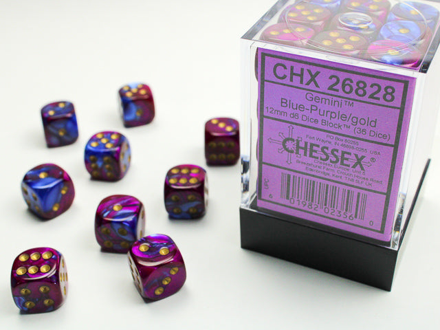 Chessex D6 Block: Gemini (Blue-Purple/Gold) - War Games USA
