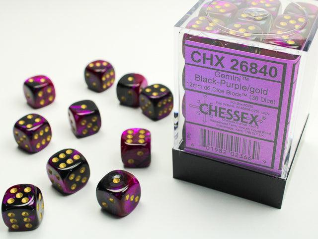 Chessex D6 Block: Gemini (Black-Purple/Gold) - War Games USA