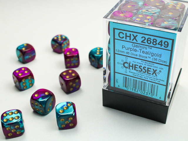 Chessex D6 Block: Gemini (Purple-Teal/Gold) - War Games USA