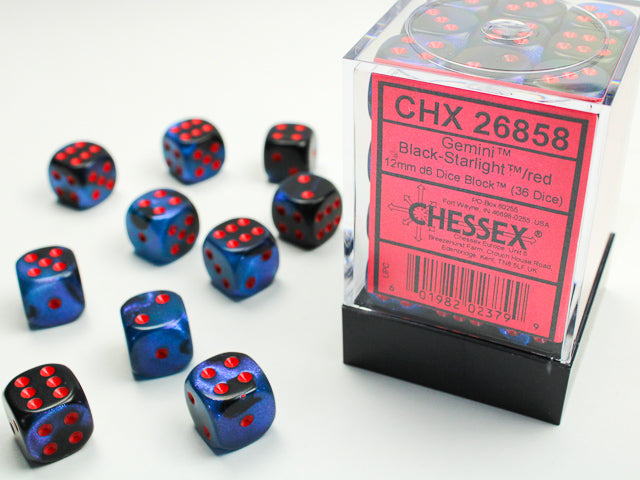 Chessex D6 Block: Gemini (Black-Starlight/Red) - War Games USA