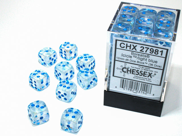 Chessex D6 Block: Borealis (Icicle/Light Blue) - War Games USA