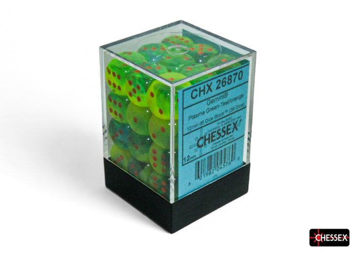Chessex D6 Block: Gemini (Plasma-Green Teal/Orange) - War Games USA