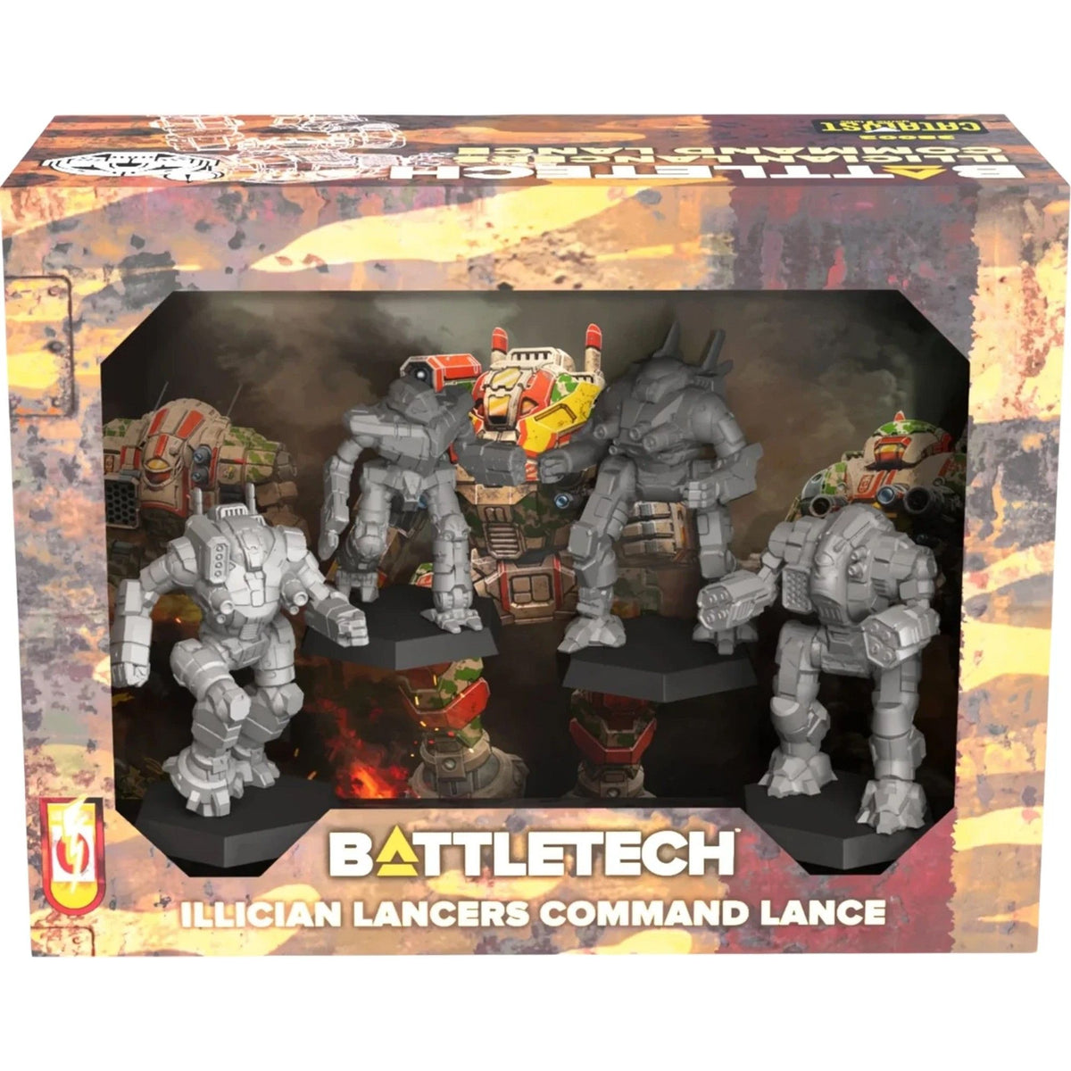 Illician Lancers Command Lance miniature force pack from BattleTech by Catalyst Game Lab, featuring detailed sci-fi mech figures.