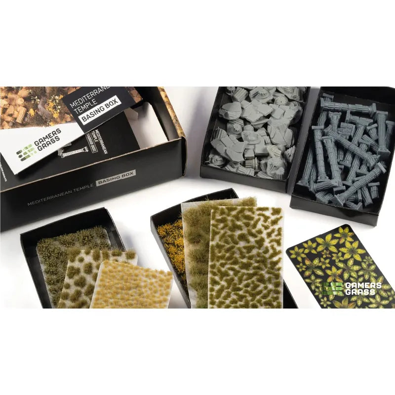 Baron of Dice Mediterranean Temple Basing Box with gaming grass, detailed miniature terrain base for tabletop gaming and dioramas.