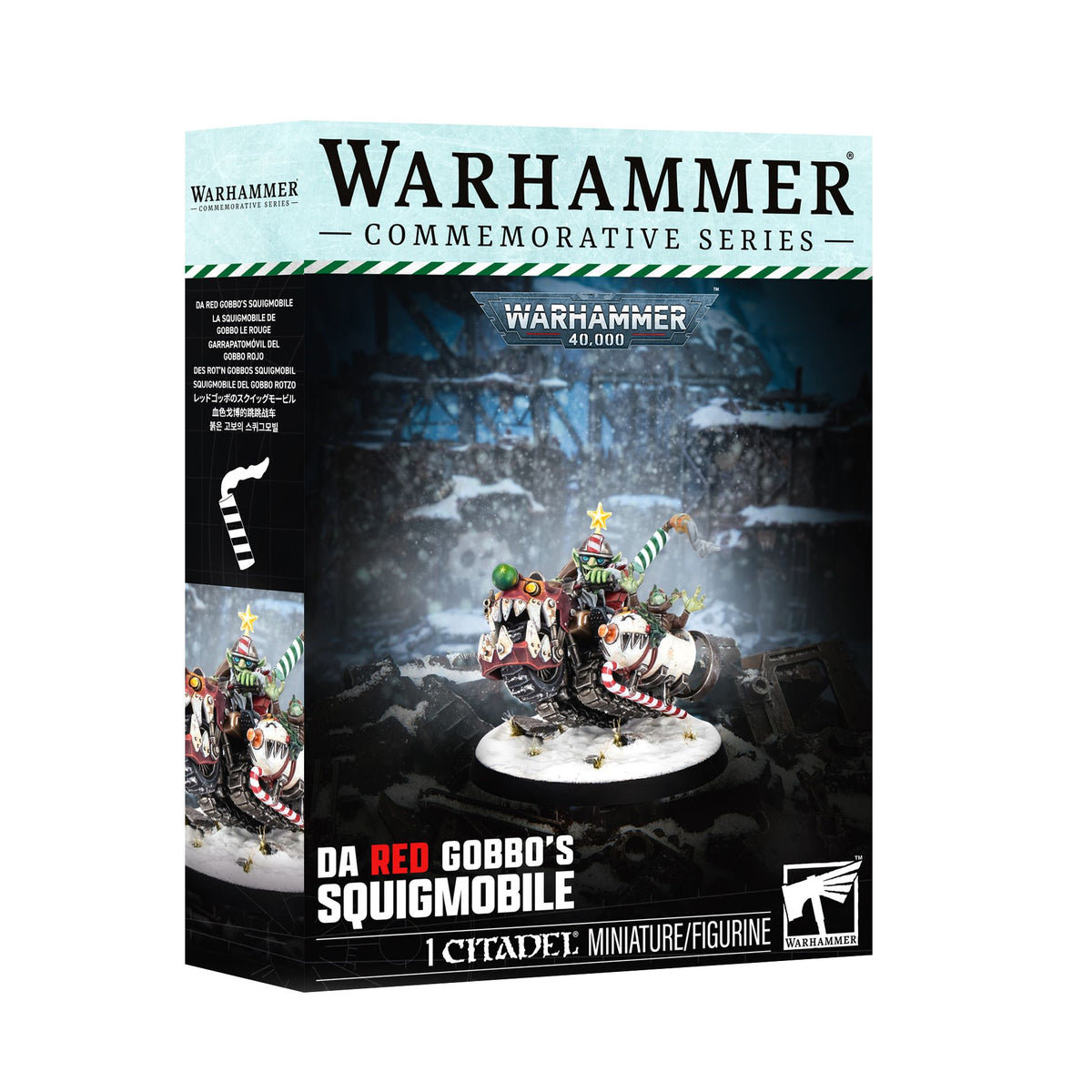 Da Red Gobbo's Squigmobile miniature from Warhammer 40K Orks Commemorative Series by Games Workshop, shown in box packaging.