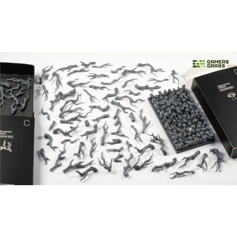 Baron of Dice Enchanted Forest Basing Box with gamers' grass, featuring miniature forest-themed basing materials for tabletop gaming.