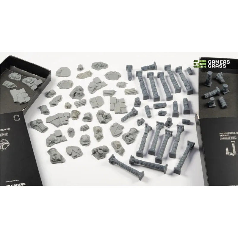 Baron of Dice Mediterranean Temple Basing Box featuring gamer grass and textured terrain for tabletop miniatures and gaming scenes