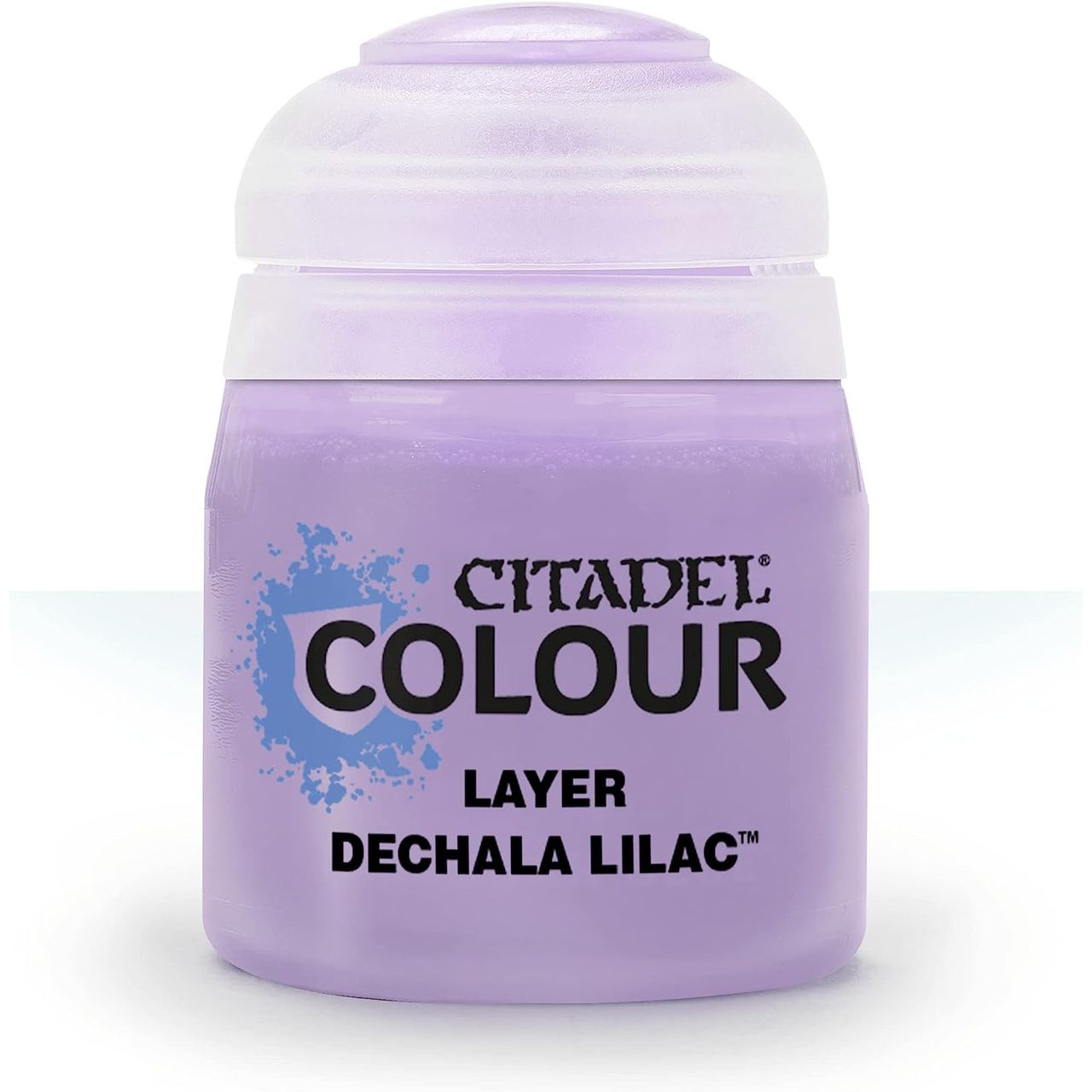 Dechala Lilac layer paint from Citadel Colour, showing a small jar of vibrant lilac acrylic paint for miniature painting.