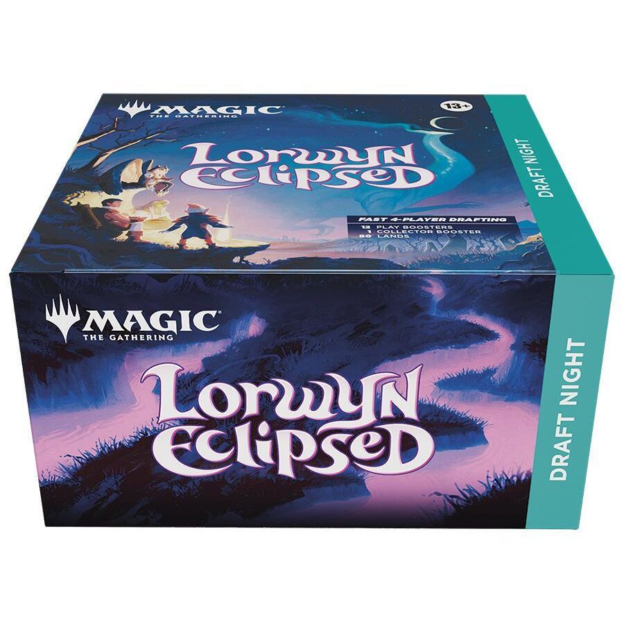 Magic: The Gathering Lorwyn Eclipsed Draft Night card featuring fantasy artwork and vibrant colors on a black background.