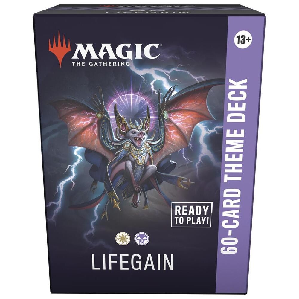 Magic: The Gathering Secrets of Strixhaven Lifegain Theme Deck with cards and artwork displayed.