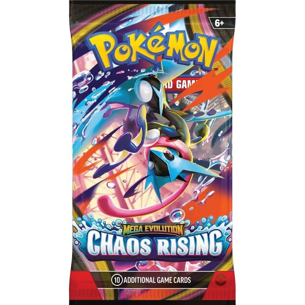Pokemon Chaos Rising Booster Pack from Pokémon with colorful packaging and artwork featuring various Pokemon characters.