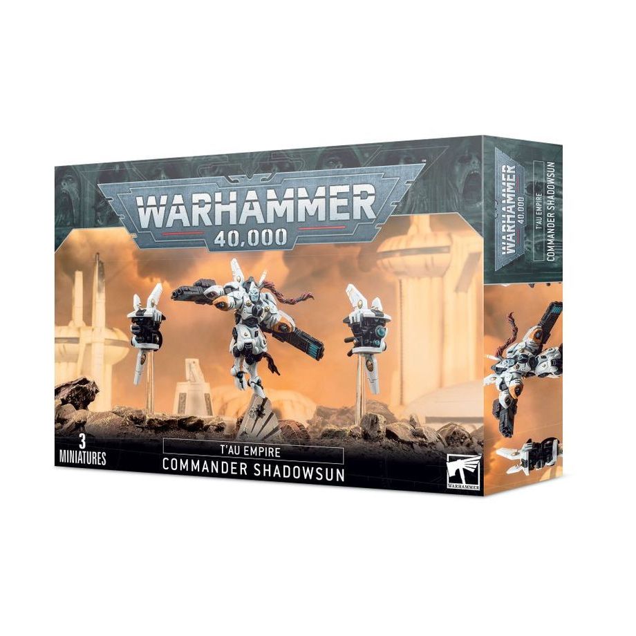 Detailed image of Commander Shadowsun from T'au Empire miniatures by Games Workshop, showcasing her armor and weaponry.