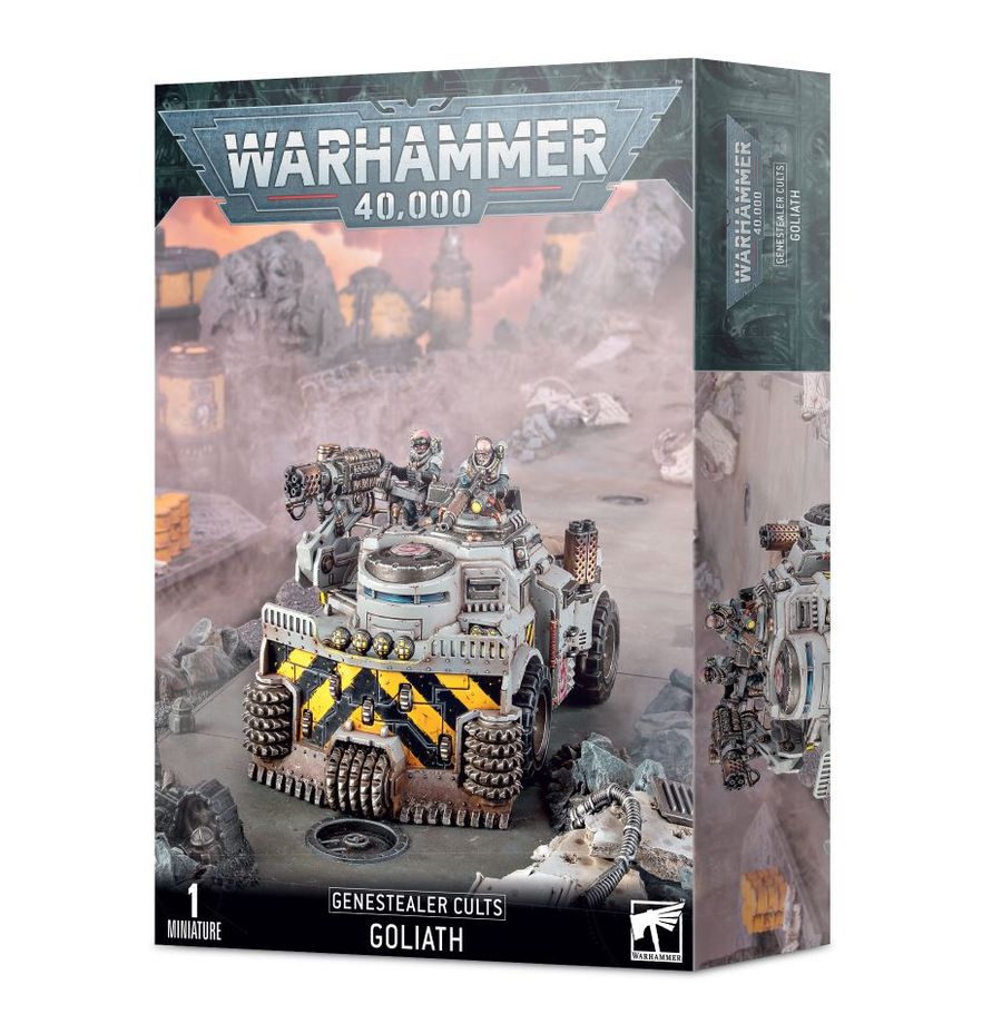 Goliath model from Genestealer Cults by Games Workshop, detailed miniature with armored vehicle design for tabletop gaming.