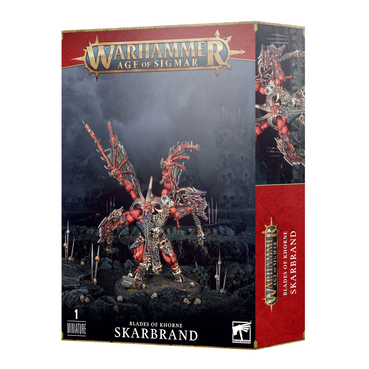 Skarbrand Chaos Daemons miniature from Warhammer 40K and AoS, detailed plastic figure by Games Workshop, ready for painting and gaming.