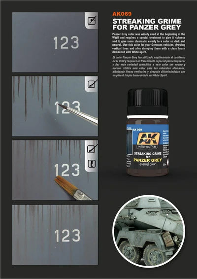 AK Interactive AK069 Weathering Streaking Grime for Panzer Gray Vehicles Enamel 35ml - War Games USA