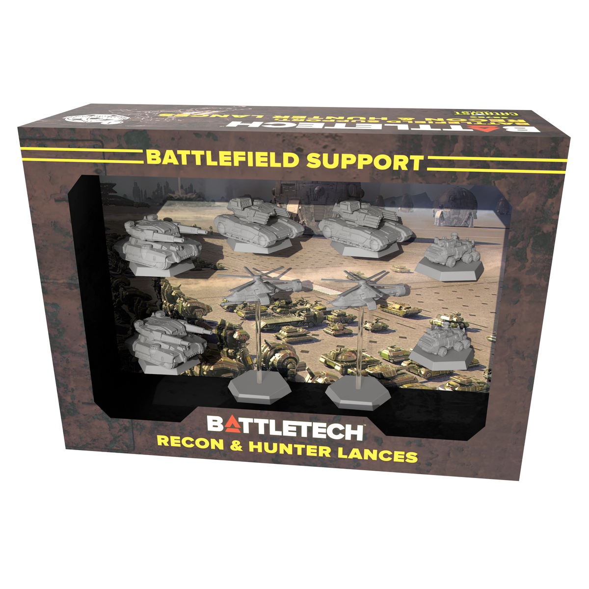 Battlefield Support Recon and Hunter Lances ForcePack box for BattleTech, eight unpainted combat vehicle miniatures