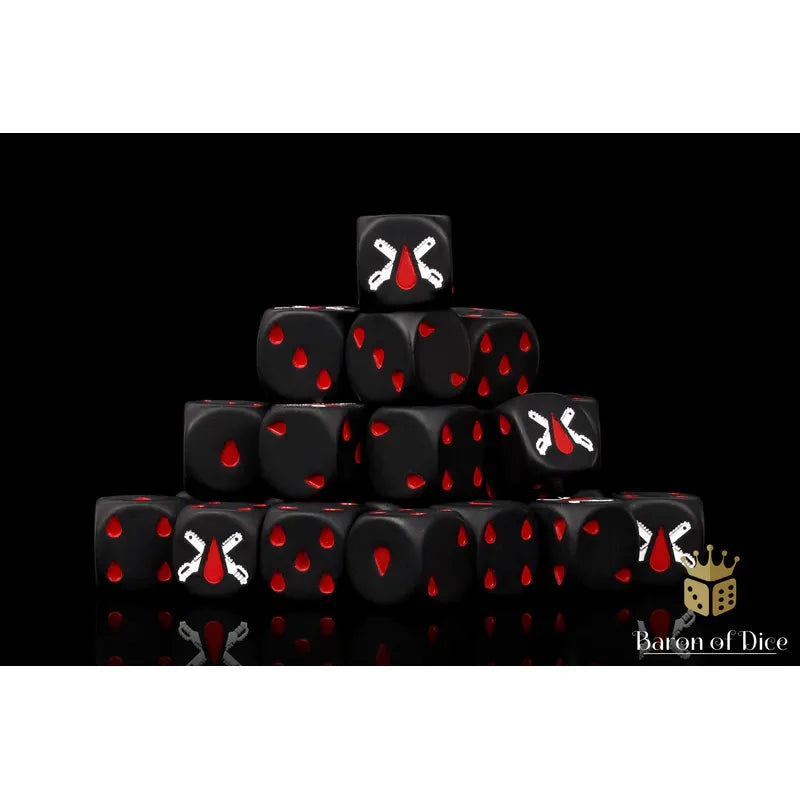 Matte black Chain Blades with square corners by Baron of Dice, showing close-up of sleek, detailed gaming accessory.