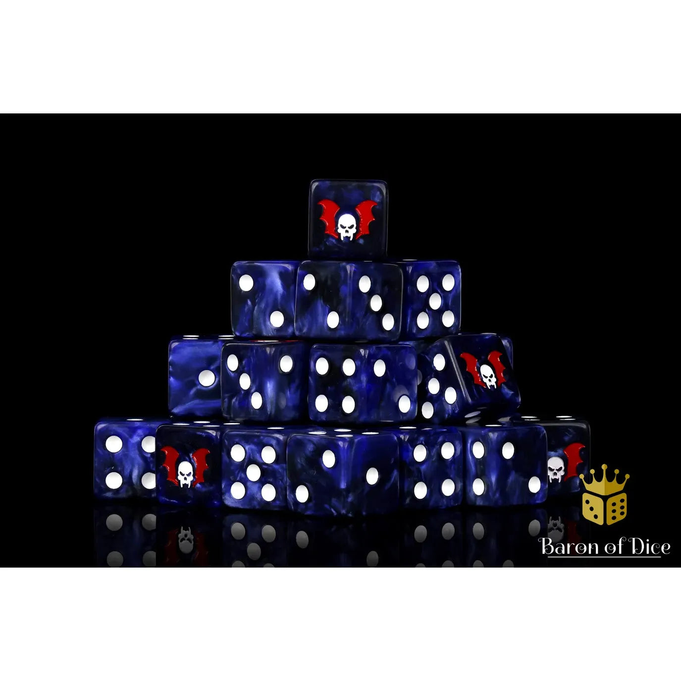 Baron of Dice Claws of Midnight round corner gaming dice set with dark, midnight black and silver design, close-up view.