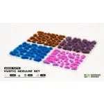 Baron of Dice Mystic Nebulae Set for gamers with colorful, swirling dice and gaming accessories on a dark background.