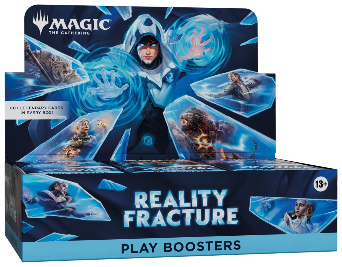 Retail display box of thirty Magic: The Gathering Reality Fracture Play Boosters.