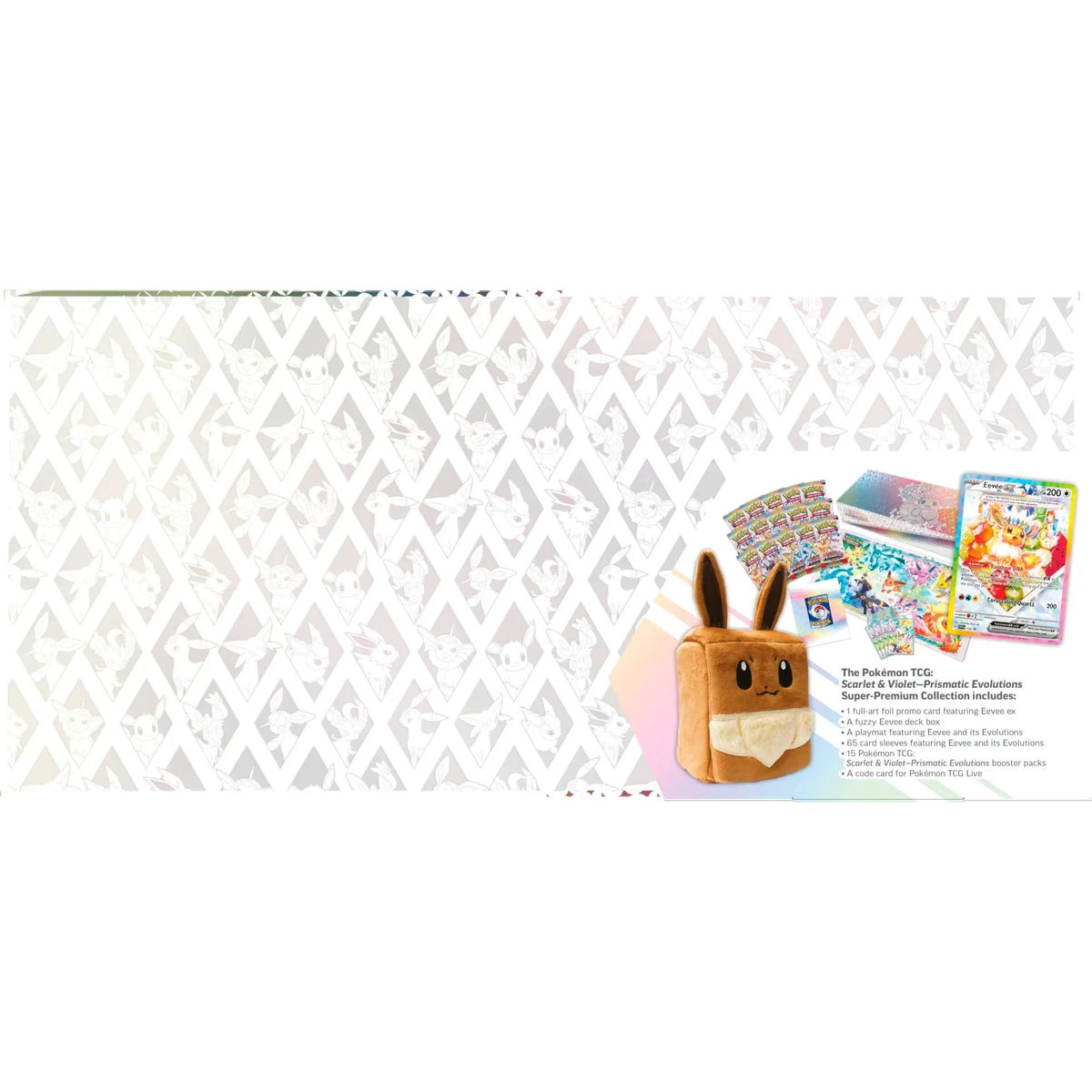 Pokémon Eevee ex from Scarlet & Violet Prismatic Evolutions Super-Premium Collection, featuring collectible Pokémon TCG card.
