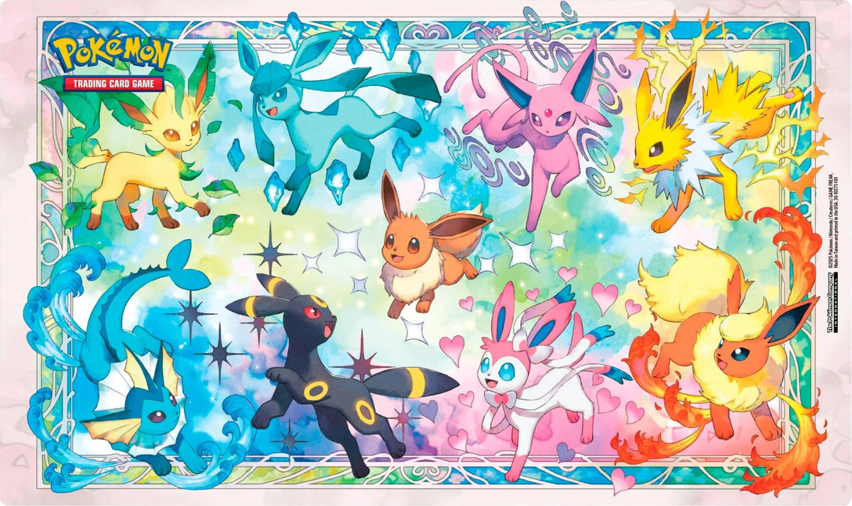 Playmat featuring Eevee and its evolutions from the Prismatic Evolutions Super-Premium Collection
