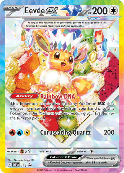 Full-art foil Eevee ex promo card included in the Prismatic Evolutions Super-Premium Collection