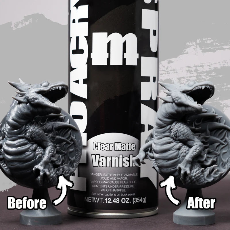 Salamander model painted with Monument Hobbies PRO Acryl Spray Clear Matte Varnish showing a smooth, matte finish on the surface.
