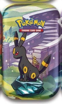 Pokémon TCG Scarlet & Violet 8.5 Prismatic Evolutions Mini Tin featuring Umbreon.