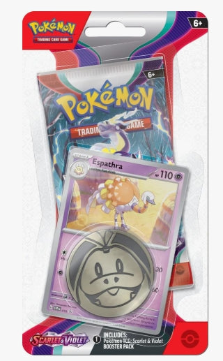 Scarlet & Violet Single Pack Blister with booster pack, coin, and promo card.