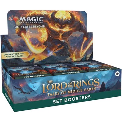 Magic: The Gathering The Lord of the Rings Tales of Middle-earth Set Booster Box with 30 packs, featuring fantasy-themed trading cards.