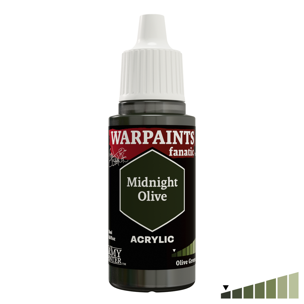 The Army Painter Masterclass John Blanche Midnight Olive, Warpaints Fanatic acrylic, 18ml dropper bottle, WP4012P.