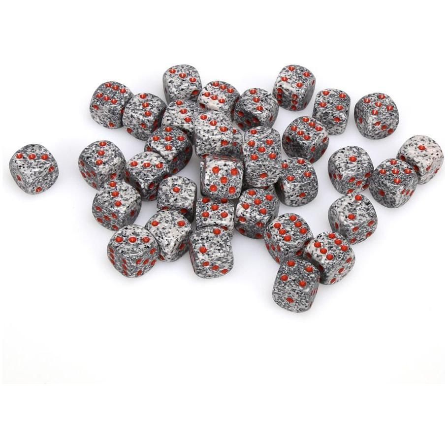 Chessex: d6 Cube 12mm Speckled Granite Dice with Red Pips (36 Pack)