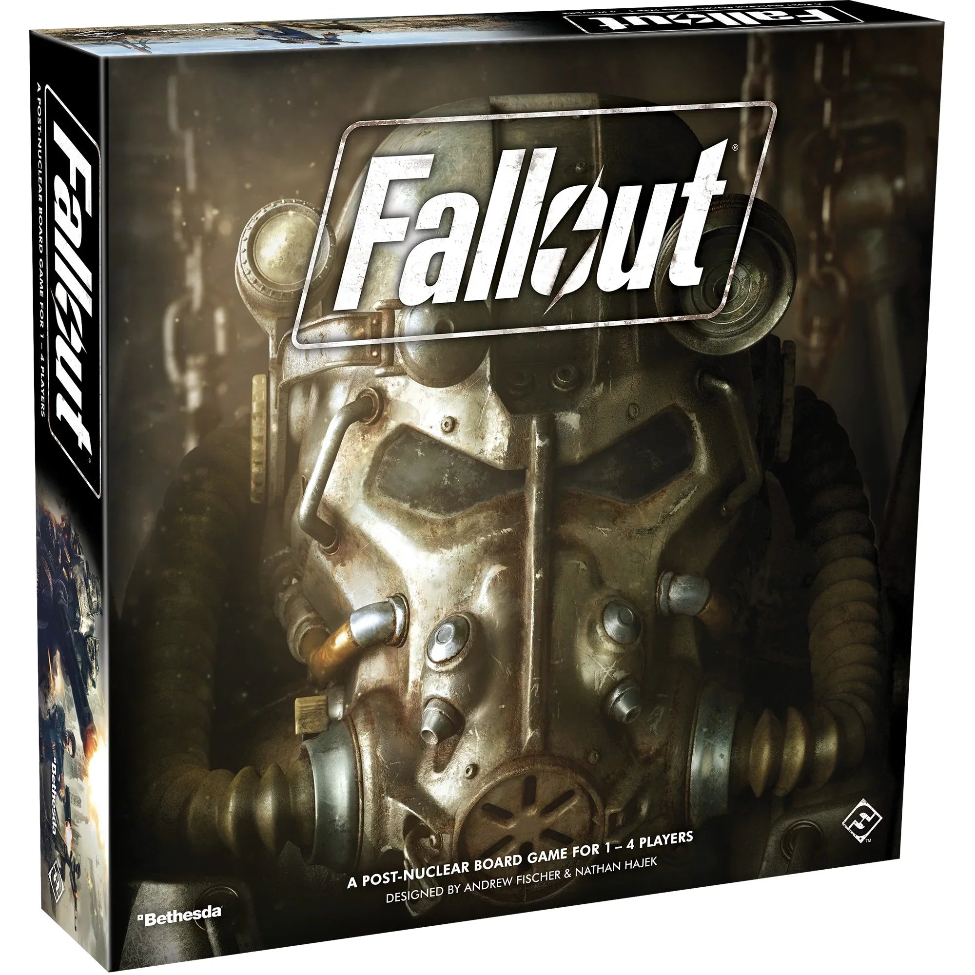 Fallout: The Board Game box featuring artwork inspired by Bethesda's video game series.