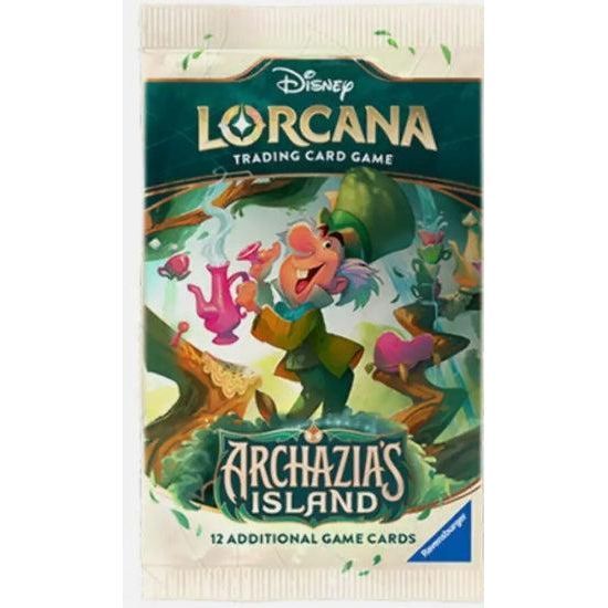 Lorcana: Archazia's Island trading card pack, featuring 12 cards, release 3/22.