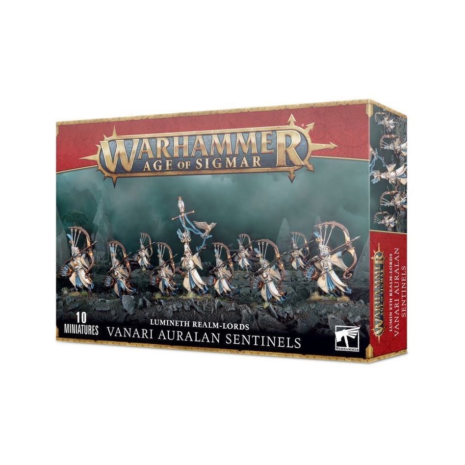 Warhammer Age of Sigmar Lumineth Realm-Lords Vanari Auralan Sentinels miniature kit with customizable archers.