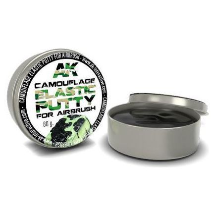 AK-Interactive Elastic Masking Putty for airbrushing, shown in open tin container.