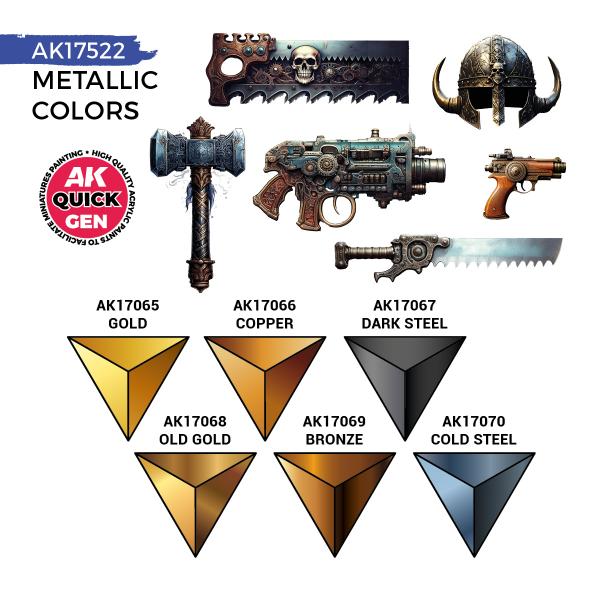 AK-Interactive: Quick Gen Acrylic Contrast -Metallics (Quick Gen Set) - War Games USA