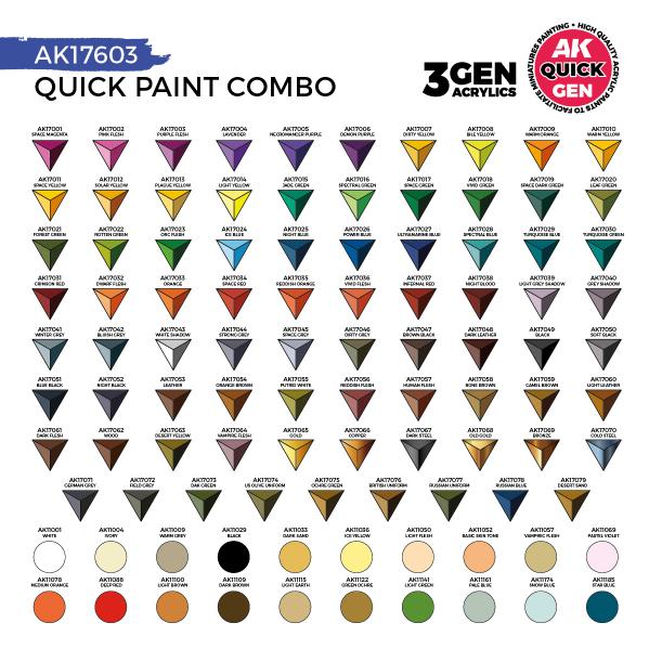 AK-Interactive: Quick Gen Acrylic Contrast -Quick Paint Combo Set 100 Colors (80 Quick Gen+20 Acryli - War Games USA