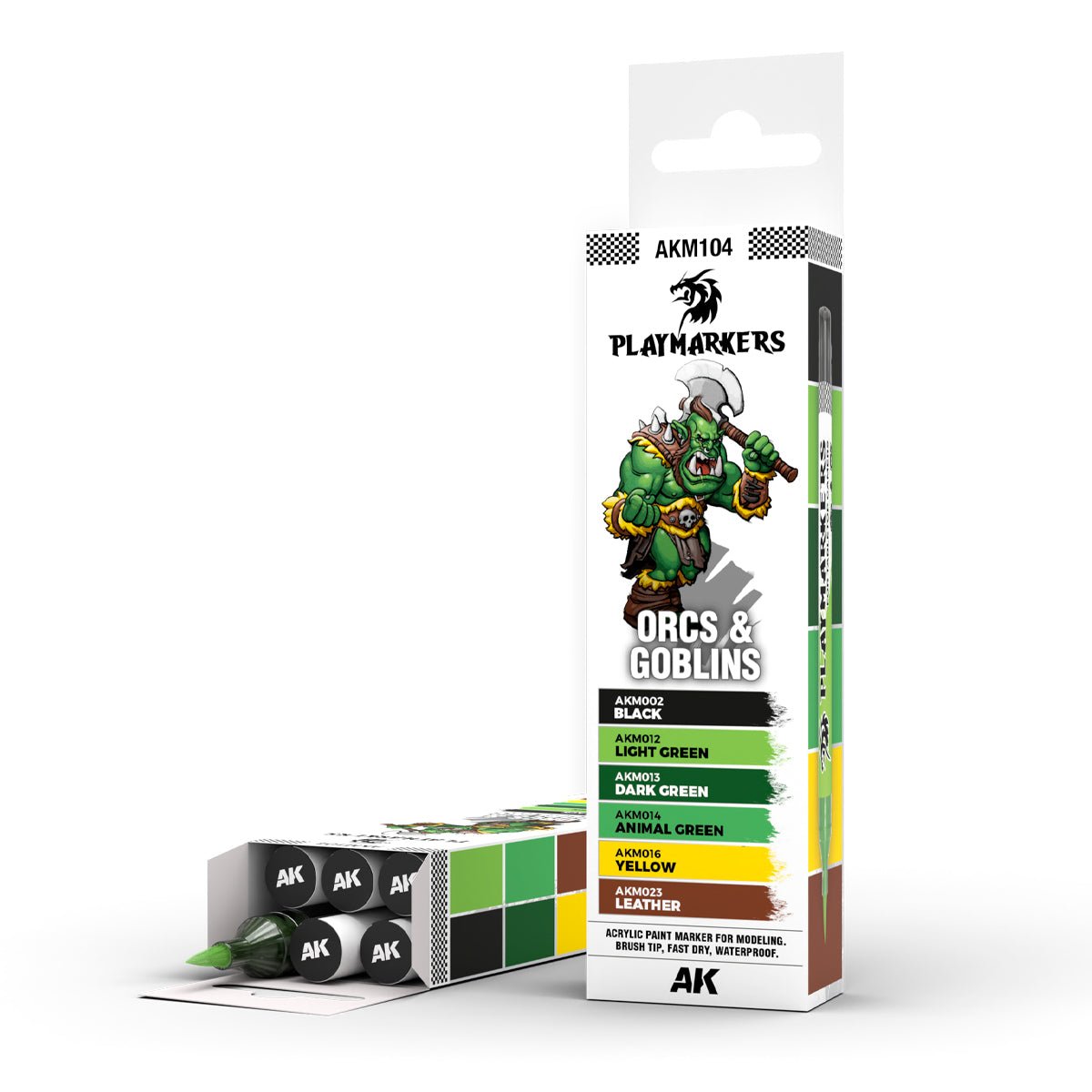 ORCS & GOBLINS PLAYMARKER SET with six acrylic paint colors for modelers and gamers.