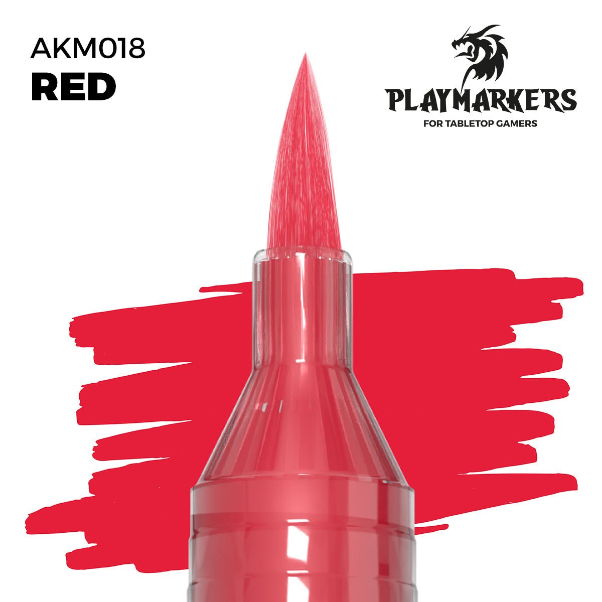 Red acrylic paint marker with brush tip for modelers and gamers, fast-drying and water-resistant.