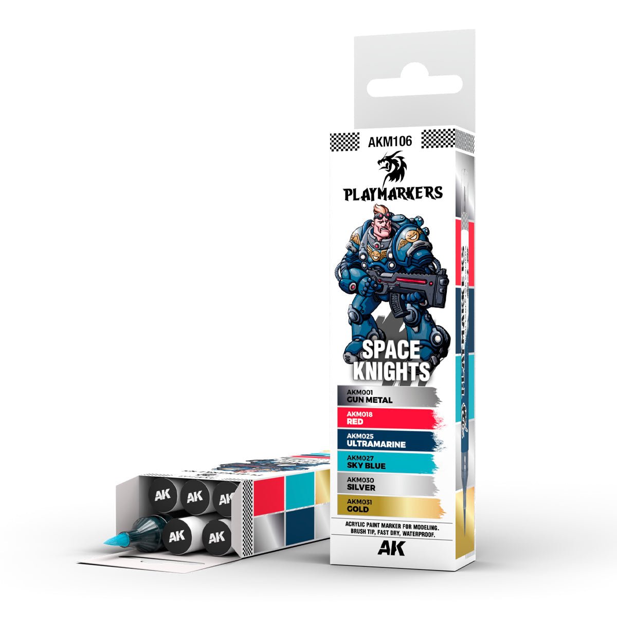 Space Knights Playmarker Set with six colors for painting blue armor in games.