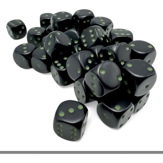 Chessex 12mm D6 black and green dice set of 36.