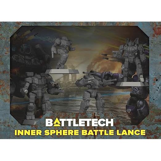 BattleTech Inner Sphere Battle Lance miniatures with Warhammer, Rifleman, Phoenix Hawk, and Wasp models.