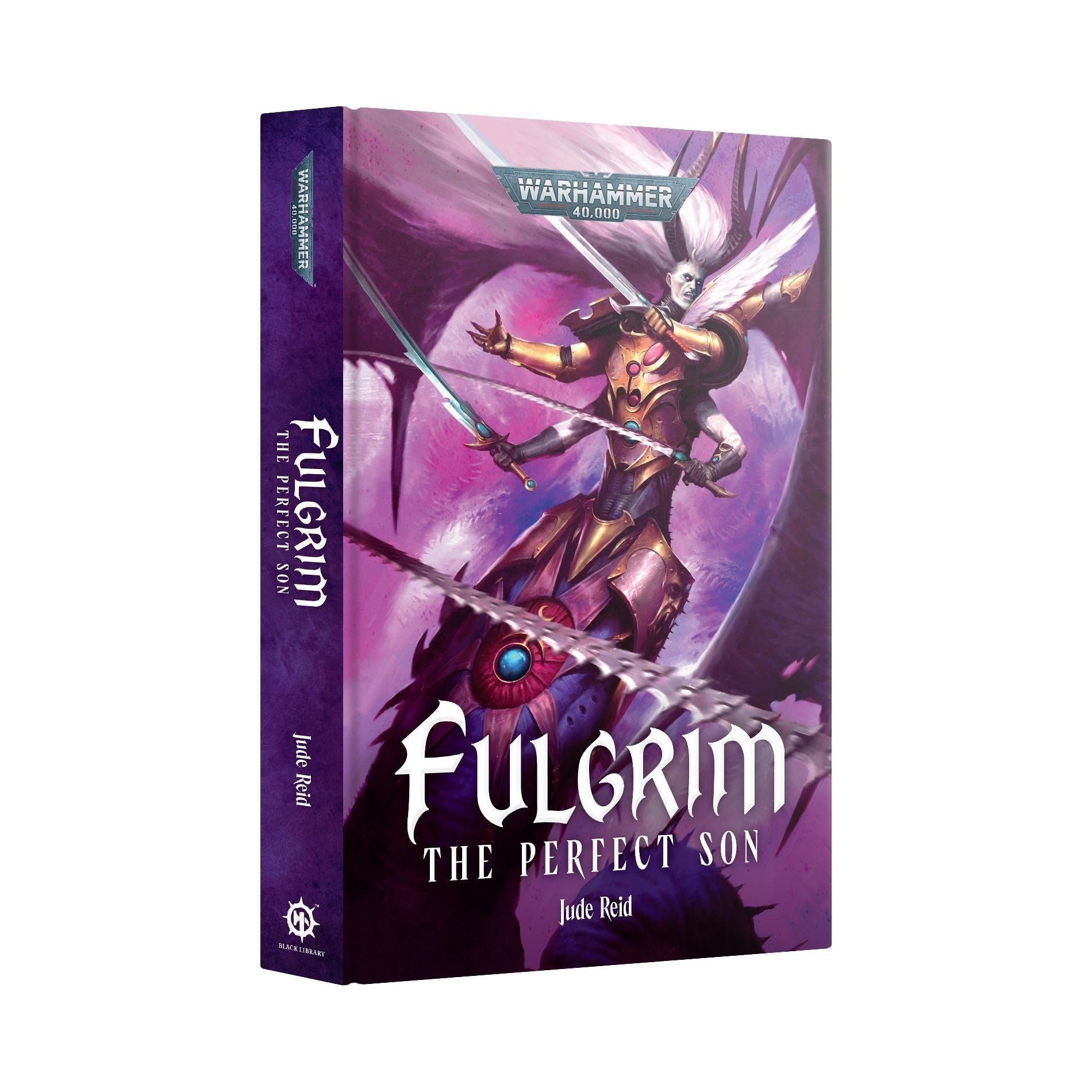 The Prefect Son book cover featuring Fulgrim, a character from Warhammer 40,000 by Jude Reid.