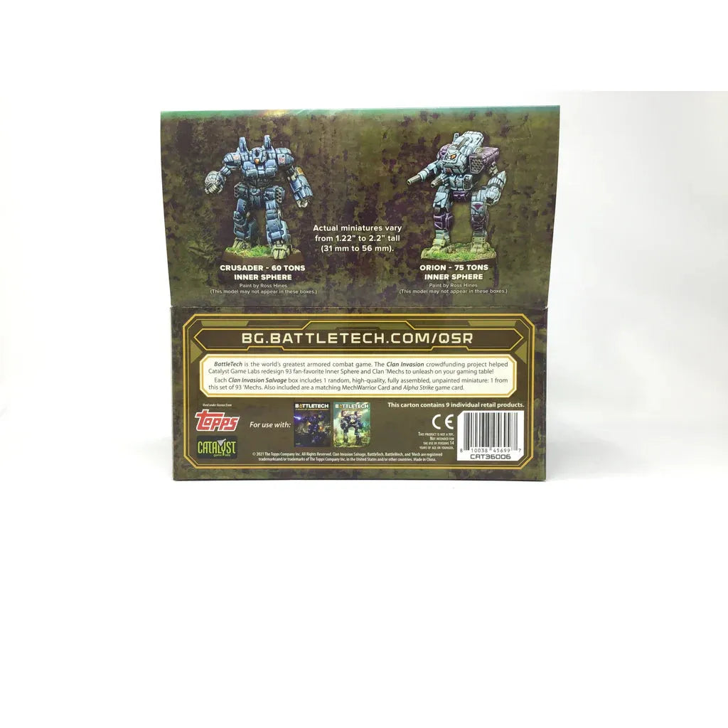 BattleTech Clan Invasion Salvage Blind Box Display featuring randomized BattleMech miniatures and cards.
