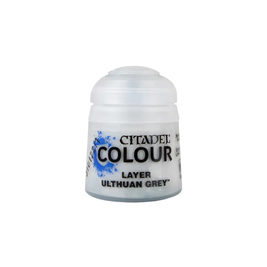 Citadel Colour Ulthuan Grey layer paint bottle for miniature painting, with label and cap visible.