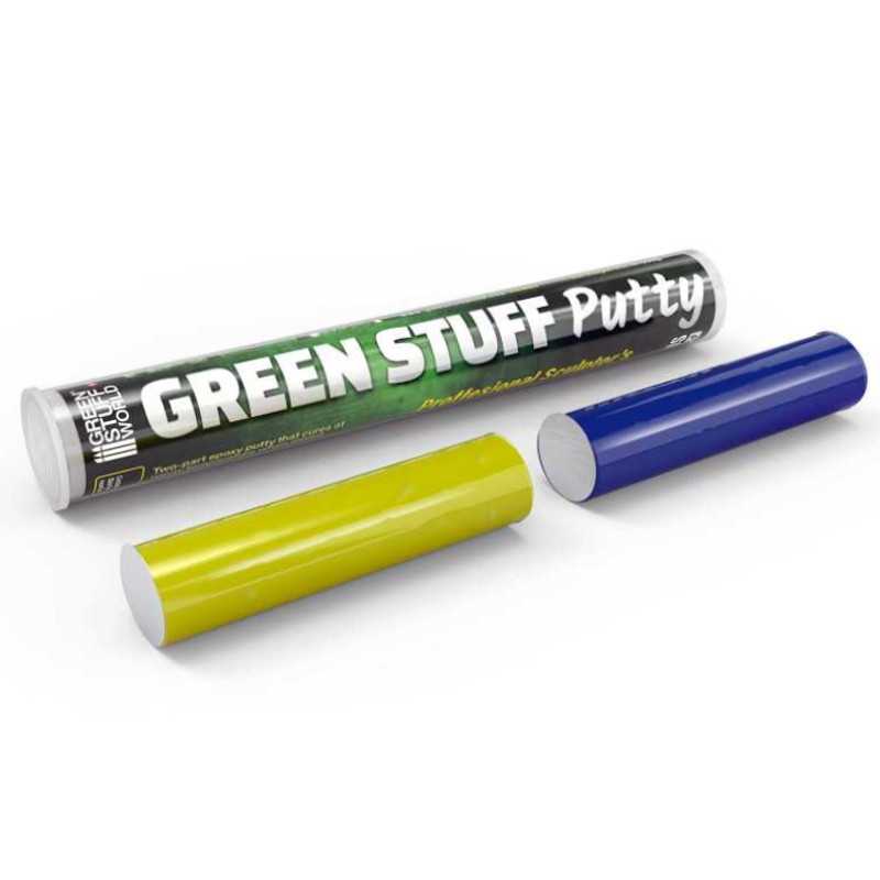 Green Stuff World Green Stuff Bar 100g epoxy putty with yellow filler and blue hardener.