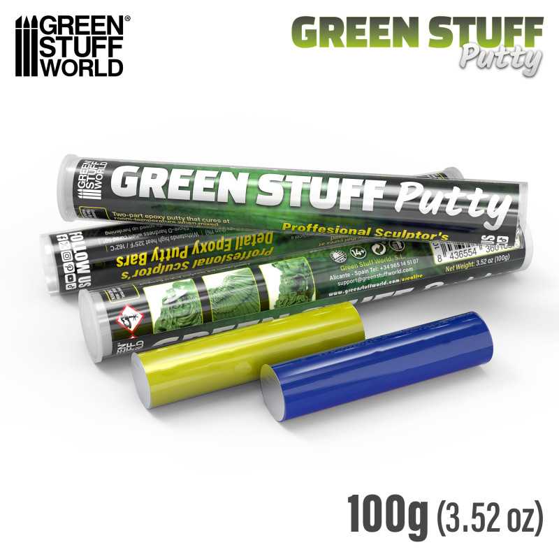 Green Stuff World Green Stuff Bar 100g epoxy putty tubes in blue and yellow.